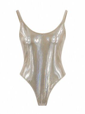 🦋 2/30 Out From Under Silver Iridescent Bodysuit Size M